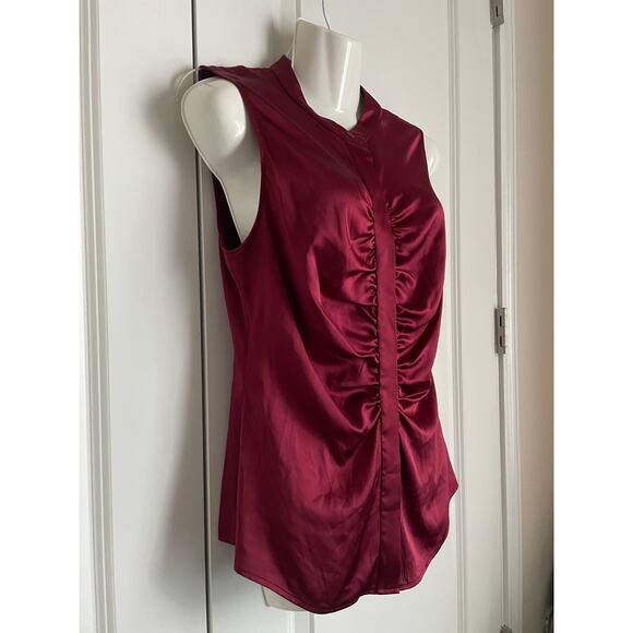 Theory Luxury Satin Ruched Fitted Sleeveless Button Down Top - Large - Picture 2 of 7